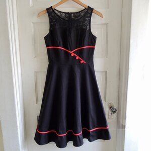Bbonlinedress Black & Red Retro Floral Lace Rockabilly Dress S